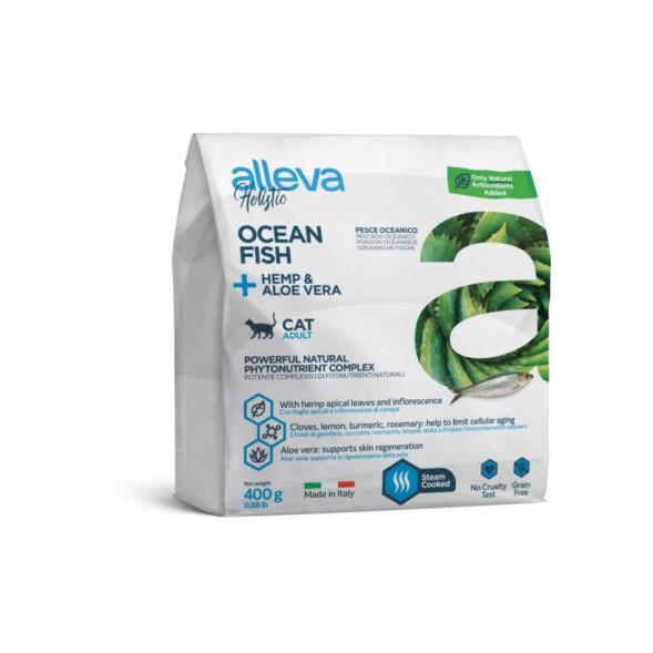 Alleva Holistic Cat Adult Ocean Fish сухой корм для взрослых кошек с океанической рыбой, коноплей и алое вера - 400 г