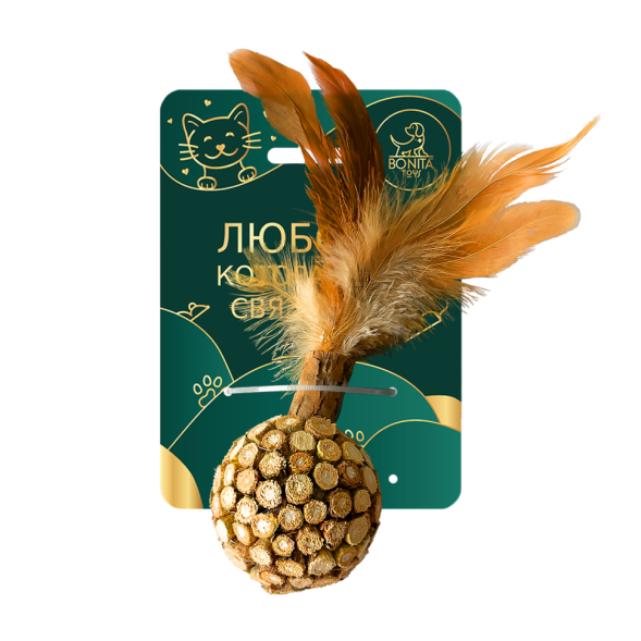 BONITAPET игрушка для кошек Яблочко с перьями, 5,8 см