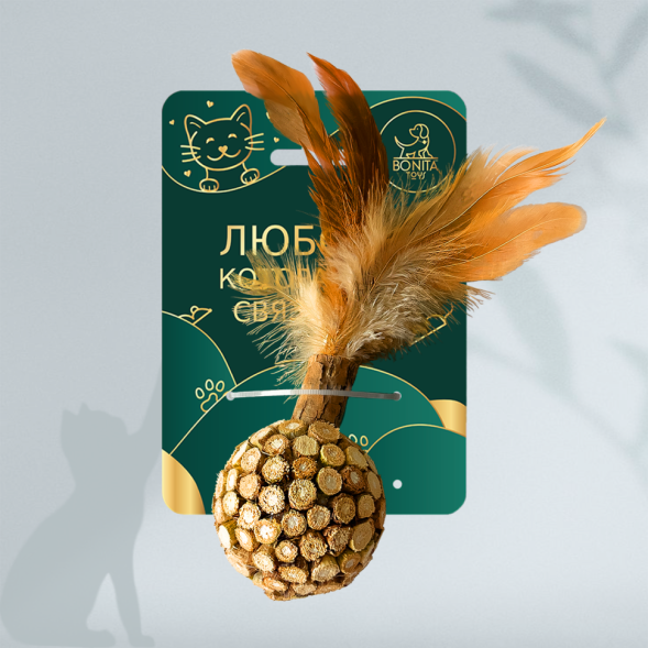 BONITAPET игрушка для кошек Яблочко с перьями, 5,8 см