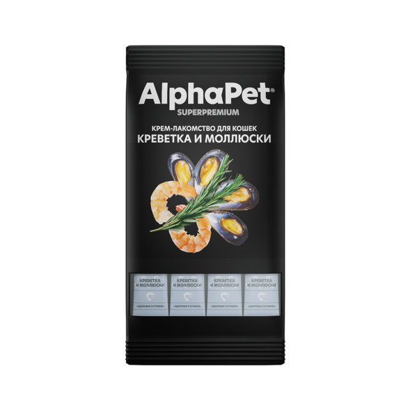 AlphaPet Superpremium крем-лакомство для кошек с креветкой и моллюсками - 48 г