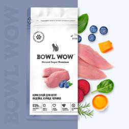 BOWL WOW сухой корм для котят, с курицей и черникой - 4 кг
