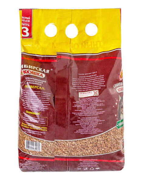 Сибирская Кошка &quot;Универсал&quot; впитывающий наполнитель для кошачьего туалета - 3 л