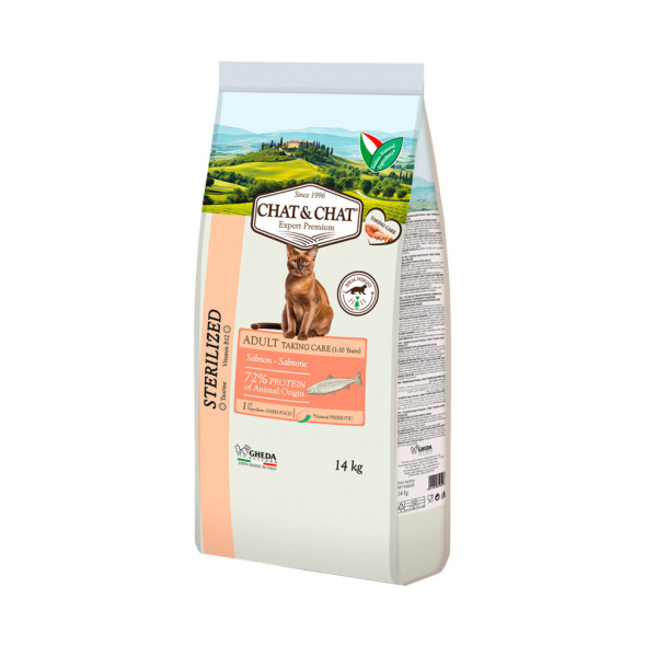 Chat&amp;Chat Adult Sterilized Salmon сухой корм для взрослых стерилизованных кошек со вкусом лосося - 14 кг