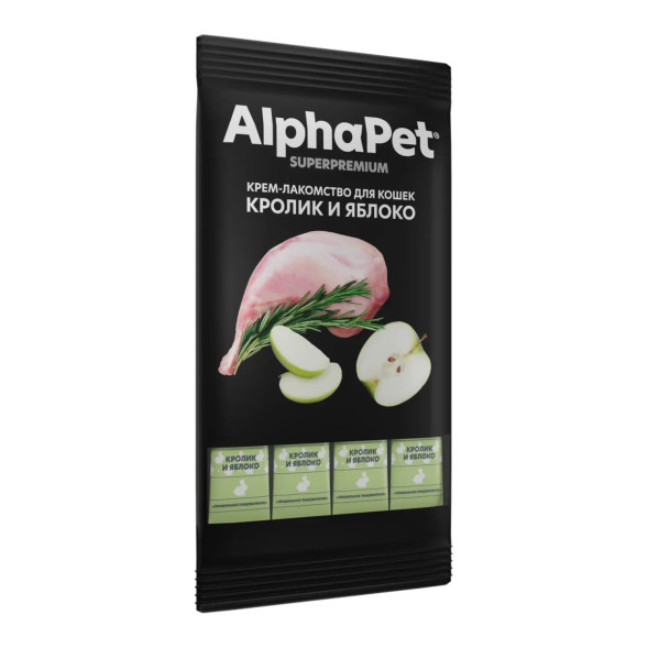 AlphaPet Superpremium крем-лакомство для кошек с кроликом и яблоком - 48 г