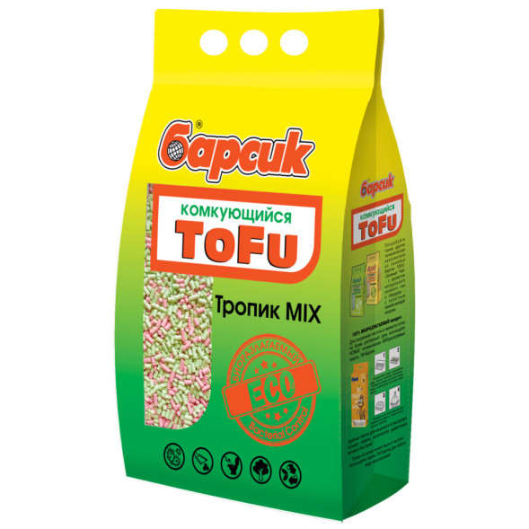 Барсик ToFu комкующийся наполнитель для кошачьего туалета, с ароматом Тропик Микс - 4,54 л