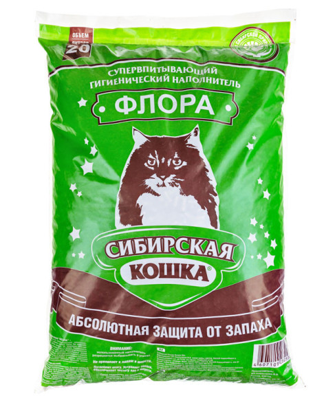 Сибирская Кошка &quot;Флора&quot; древесный наполнитель для кошачьего туалета, гранулы 6 мм - 20 л