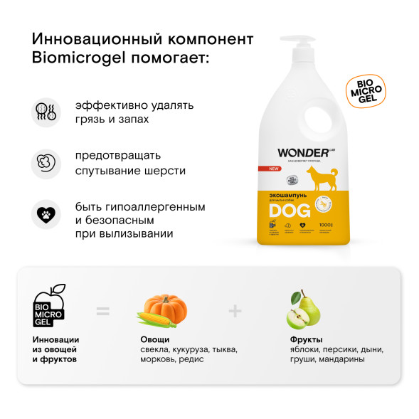 WONDER LAB экошампунь для мытья собак - 1 л