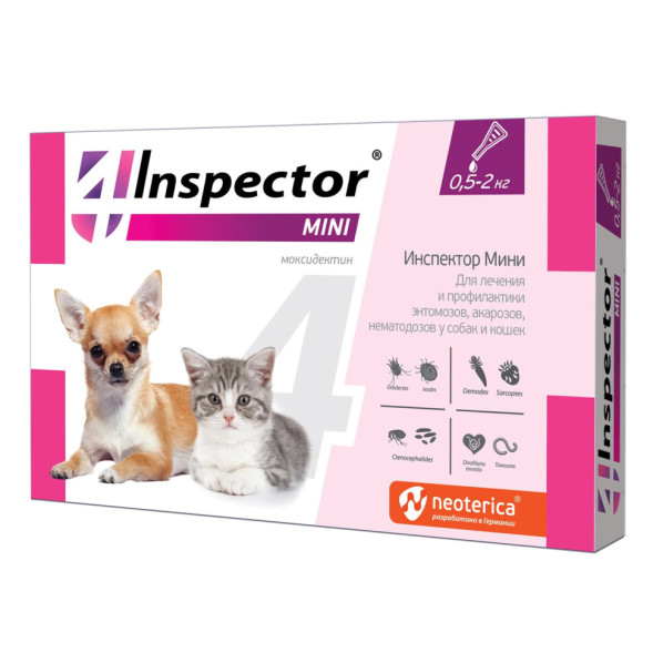 Inspector Mini капли для собак и кошек с 3 недель от наружных и внутренних паразитов - 3 пипетки