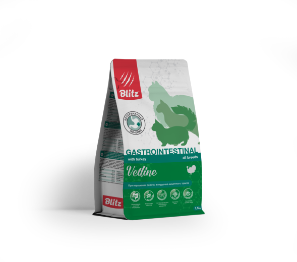 Blitz Vetline Gastrointestinal диетический полнорационный сухой корм для взрослых кошек при нарушении работы ЖКТ - 1,5 кг