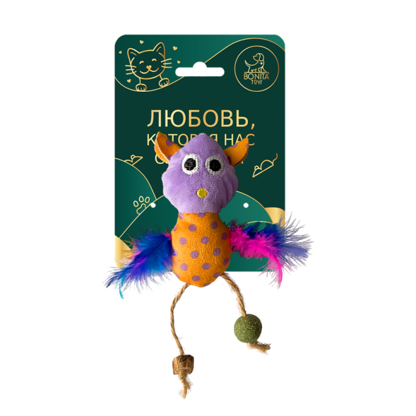 BONITAPET игрушка для кошек Сова с перьями, 10 см