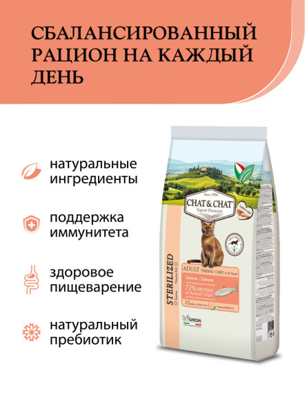 Chat&amp;Chat Adult Sterilized Salmon сухой корм для взрослых стерилизованных кошек со вкусом лосося - 900 г