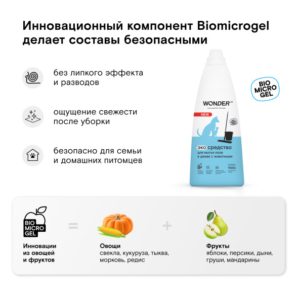 WONDER LAB экосредство для мытья пола в домах с животными - 1,1 л