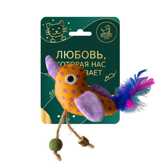BONITAPET игрушка для кошек Птичка с перьями, 11 см