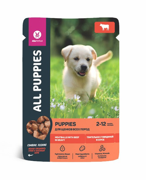 ALL PUPPIES влажный корм для щенков тефтельки с говядиной в соусе, в паучах - 85 г