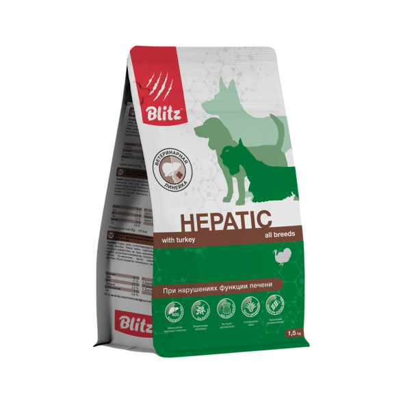 Blitz Hepatic диетический полнорационный сухой корм для взрослых собак при нарушении функции печени - 1,5 кг