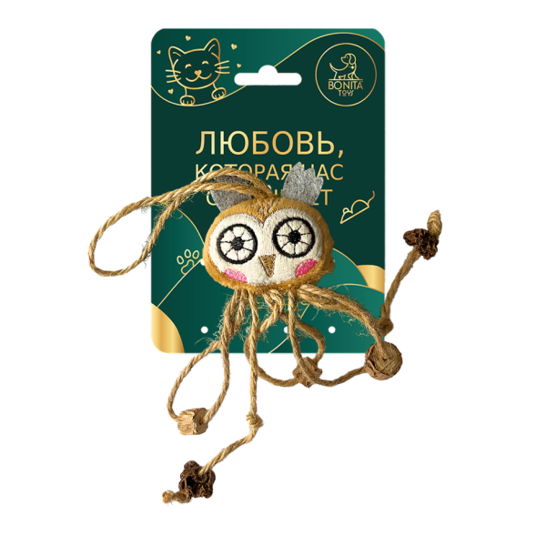 BONITAPET игрушка для кошек Сова на веревочке, 23,5x6,5 см