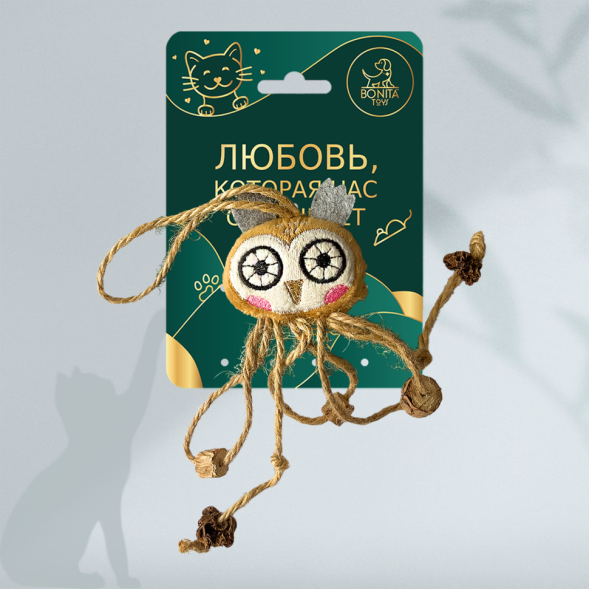 BONITAPET игрушка для кошек Сова на веревочке, 23,5x6,5 см