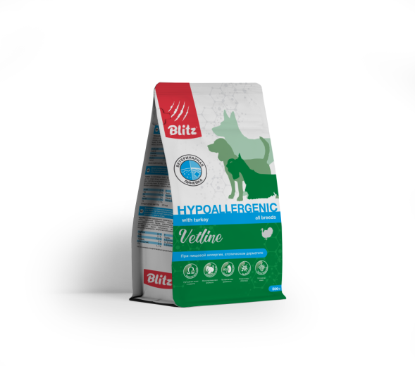 Blitz Vetline Hypoallergenic диетический полнорационный сухой корм для взрослых собак при пищевой аллергии - 500 г