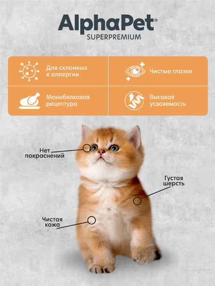 AlphaPet Superpremium Monoprotein сухой корм для котят, беременных и кормящих кошек с индейкой - 400 г