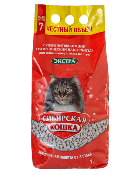 Сибирская Кошка &quot;Экстра&quot; впитывающий наполнитель для длинношерстных кошек - 7 л (3 кг)