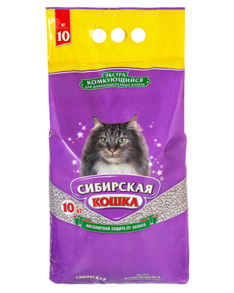 Сибирская Кошка &quot;Экстра&quot; комкующийся бентонитовый наполнитель для длинношерстных кошек - 10 л