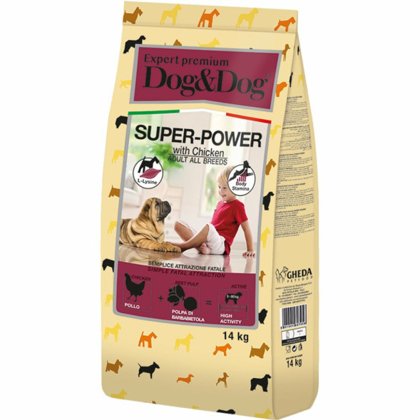 Dog&amp;Dog Expert Premium Super-Power сухой корм для взрослых активных собак с курицей - 14 кг