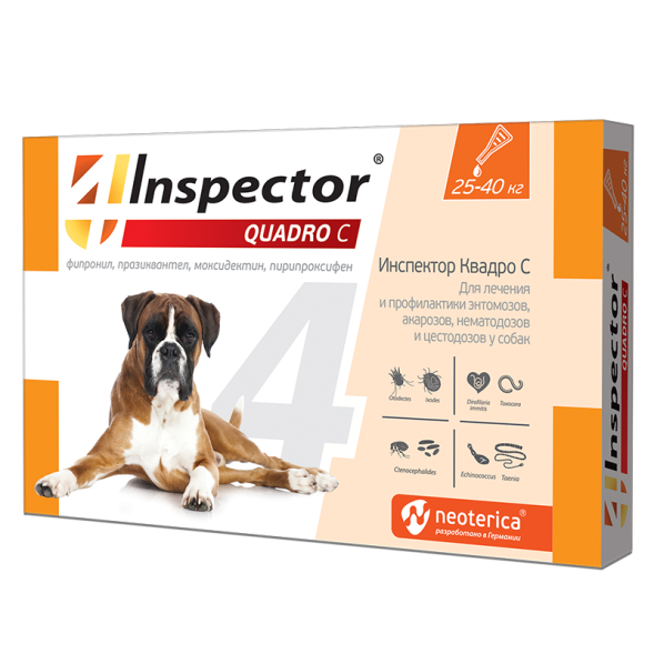 Inspector Quadro С капли от наружных и внутренних паразитов для собак весом 25-40 кг - 1 пипетка