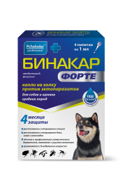 Бинакар Форте капли от паразитов для собак и щенков средних пород весом 5-10 кг - 4 пипетки