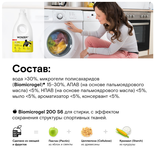 WONDER LAB экогель для стирки спортивной одежды, белые цветы и груша - 1 л