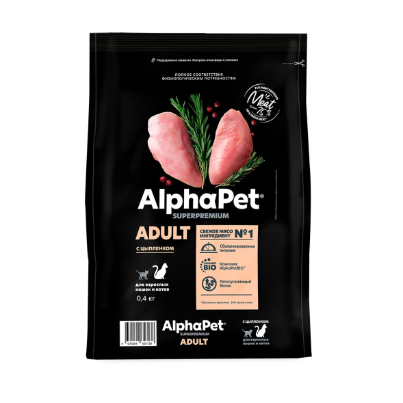 AlphaPet Superpremium сухой корм для взрослых кошек с цыпленком - 400 г
