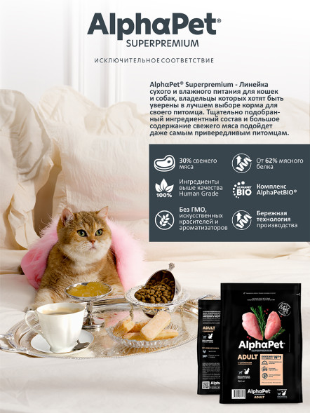 AlphaPet Superpremium сухой корм для взрослых кошек с цыпленком - 400 г