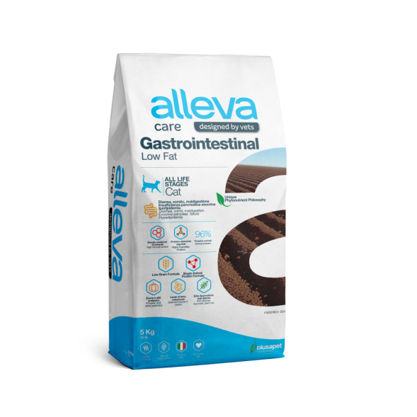 Alleva Care Cat Gastrointestinal Low Fat сухой диетический корм со сниженным уровнем жира для взрослых кошек, при расстройствах пищеварения - 5 кг