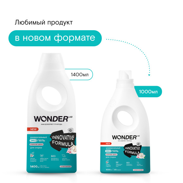 WONDER LAB универсальный экогель для стирки, утренние цветы - 1 л