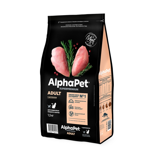 AlphaPet Superpremium сухой корм для взрослых кошек с цыпленком - 1,5 кг