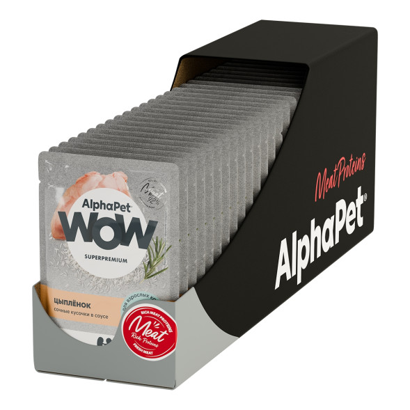 AlphaPet WOW Superpremium влажный корм для взрослых кошек с цыпленком, сочные кусочки в соусе, в паучах - 85 г