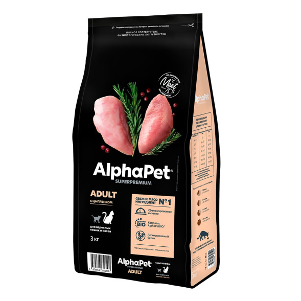 AlphaPet Superpremium сухой корм для взрослых кошек с цыпленком - 3 кг