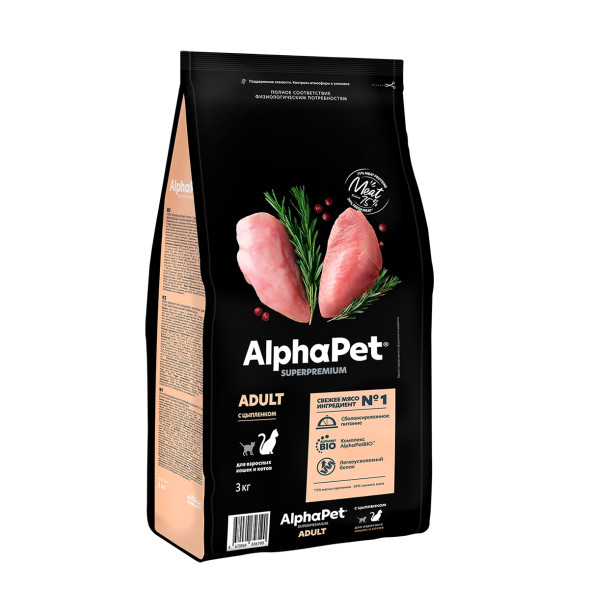 AlphaPet Superpremium сухой корм для взрослых кошек с цыпленком - 3 кг
