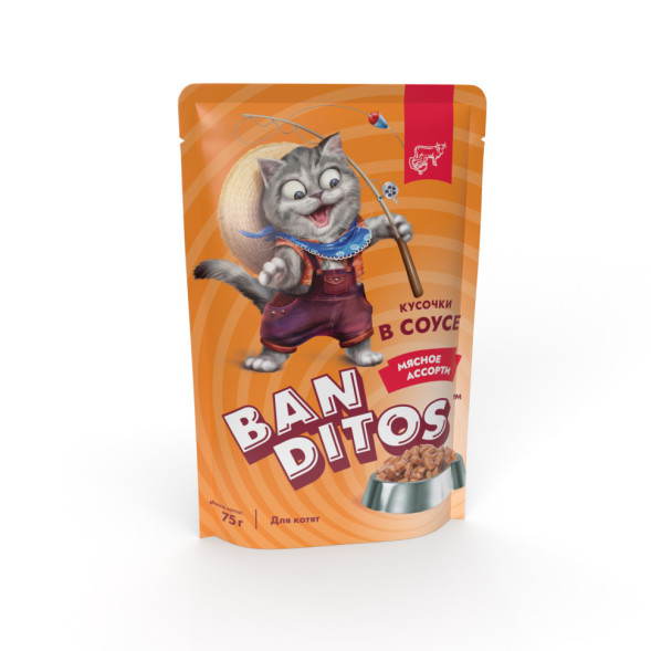 Banditos влажный корм для котят, с мясным ассорти, кусочки в соусе, в паучах - 75 г