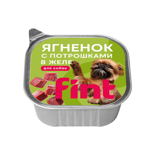 FINT влажный корм для взрослых собак мелких и средних пород с ягненком и потрошками в желе, ламистер, 100 г