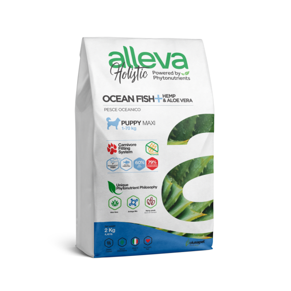 Alleva Holistic Puppy/Junior Ocean Fish Maxi сухой корм для щенков и юниоров с океанической рыбой, коноплей и алое вера - 2 кг