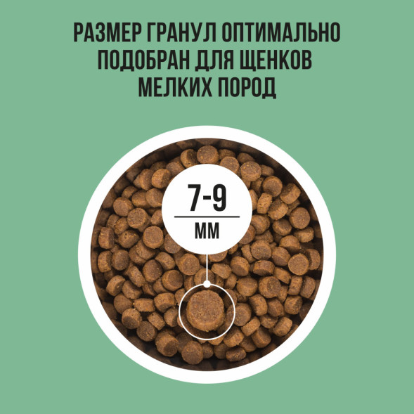 BOWL WOW сухой корм для щенков мелких пород с индейкой, рисом и шпинатом - 800 г