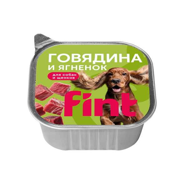 FINT влажный корм для взрослых собак и щенков всех пород с говядиной и ягненком, ламистер, 300 г