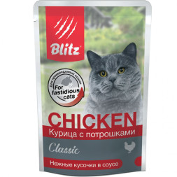 Blitz Classic Cat Adult влажный корм для взрослых кошек, с курицей и потрошками в соусе, в паучах - 85 г