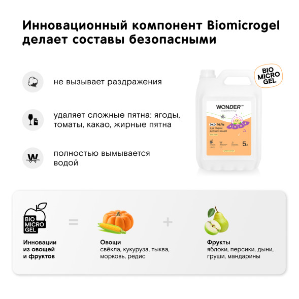 WONDER LAB экогель для стирки детских вещей, цветы хлопка - 5 л