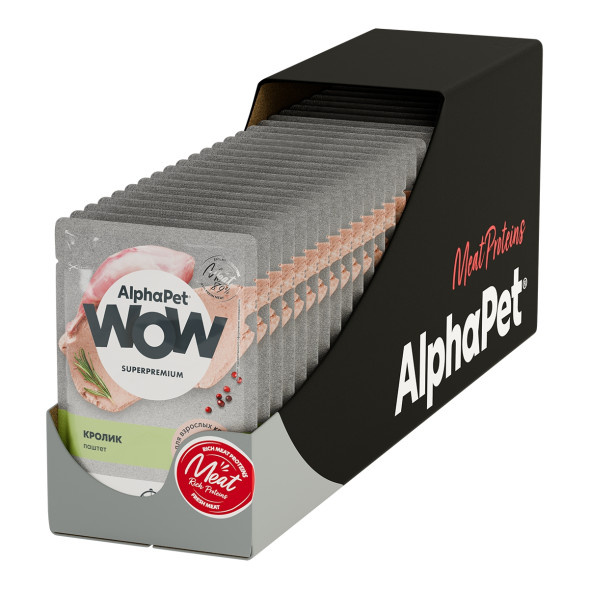 AlphaPet WOW Superpremium влажный корм для взрослых кошек, паштет с кроликом, в паучах - 85 г
