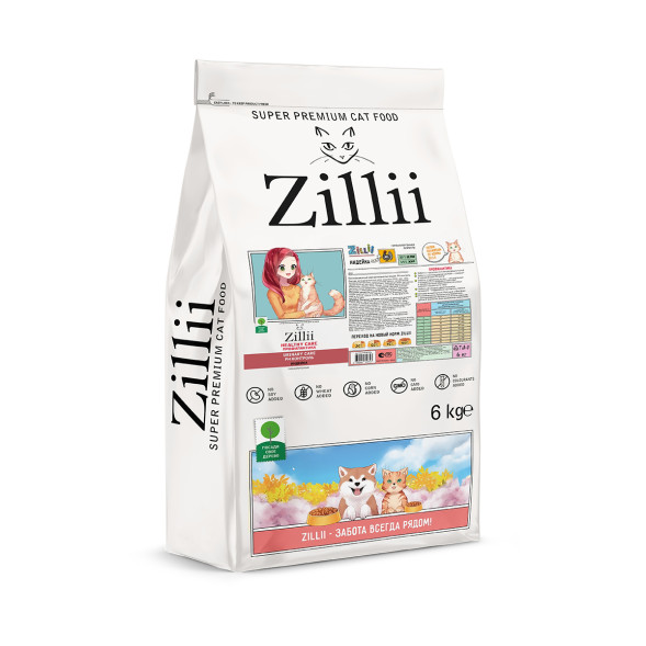 Zillii Healthy Care Urinary Care Профилактика сухой гипоаллергенный корм для взрослых кошек для контроля РН с индейкой - 6 кг