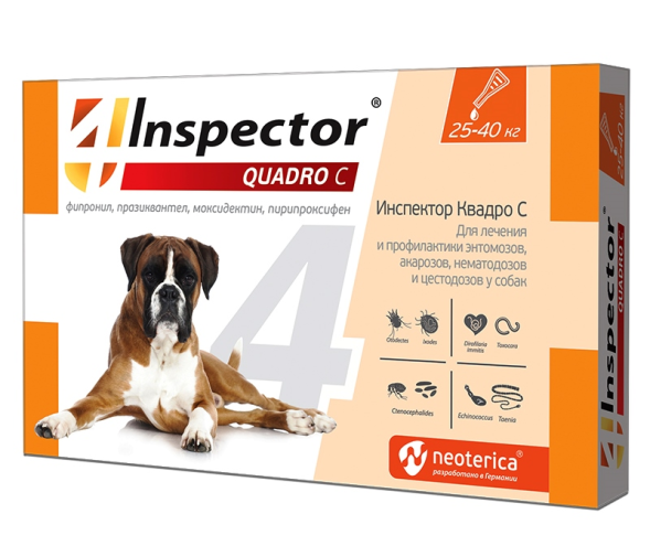 Inspector Quadro С капли от наружных и внутренних паразитов для собак весом 40-60 кг- 1 пипетка