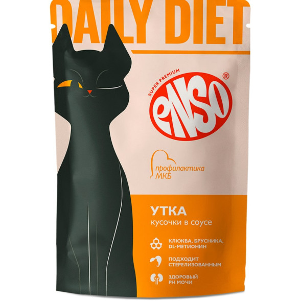ENSO DAILY DIET влажный корм для взрослых кошек для профилактики МКБ, кусочки в соусе с уткой, в паучах - 85 г