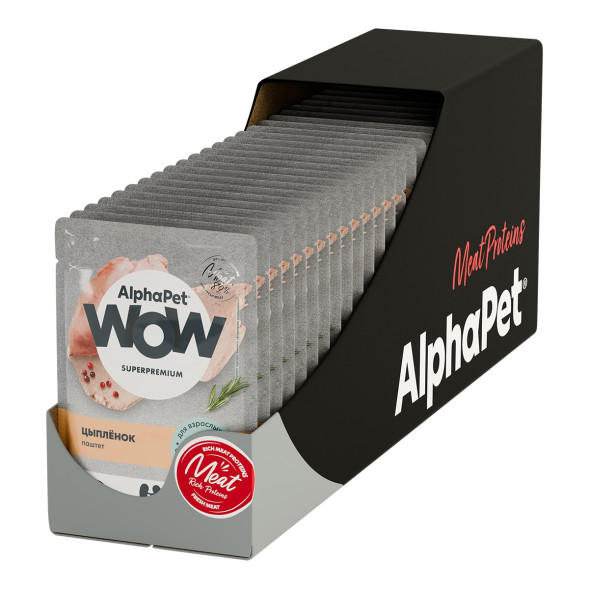 AlphaPet WOW Superpremium влажный корм для взрослых стерилизованных кошек, паштет с цыпленком, в паучах - 85 г