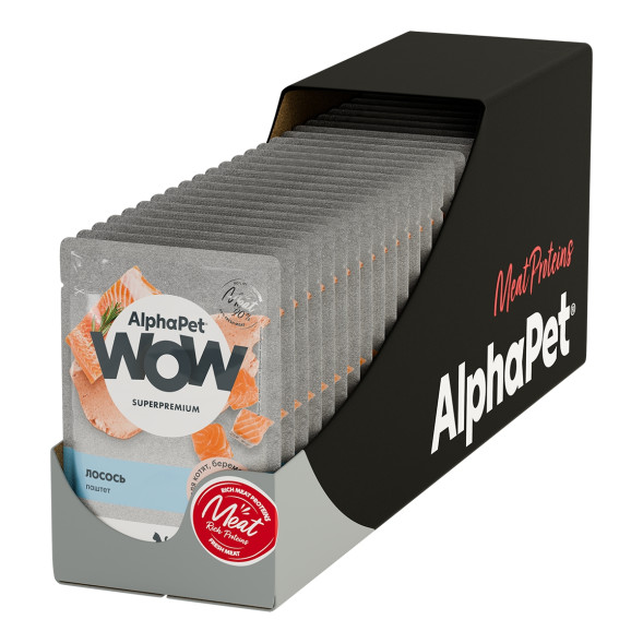 AlphaPet WOW Superpremium влажный корм для котят, беременных и кормящих кошек, паштет с лососем, в паучах - 85 г